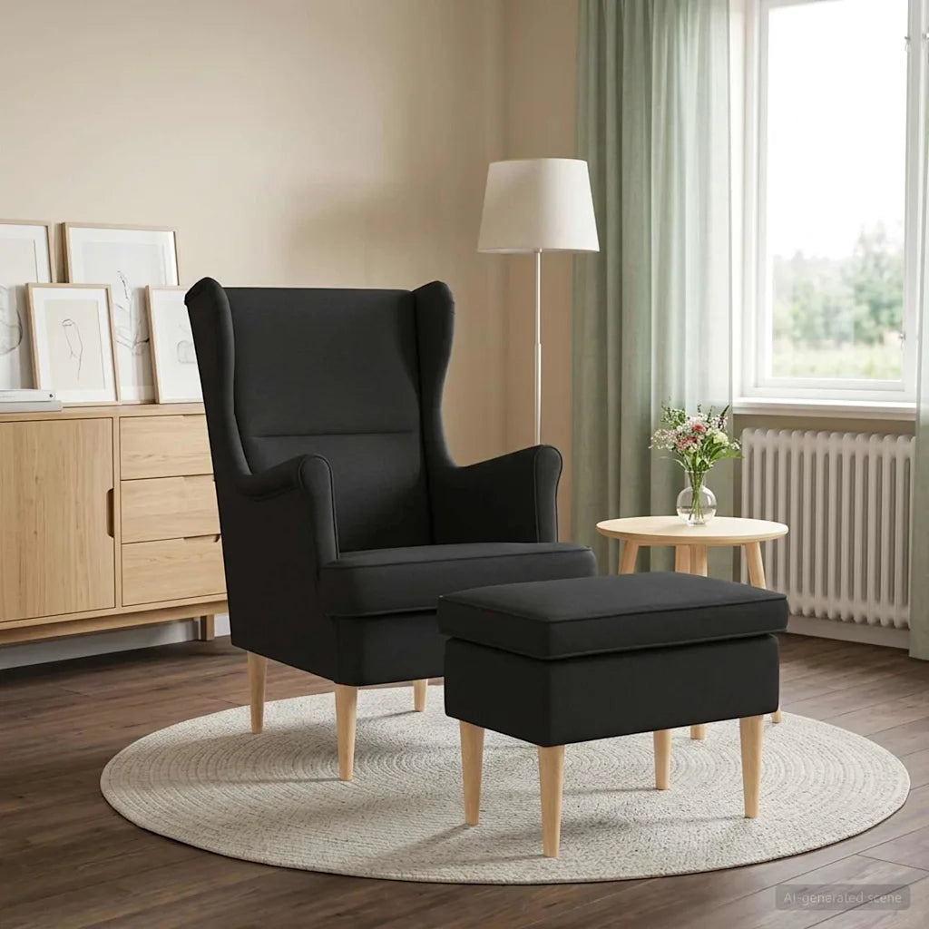 Poltrona con Ottomano 2 pz Nero Tessuto 3418803