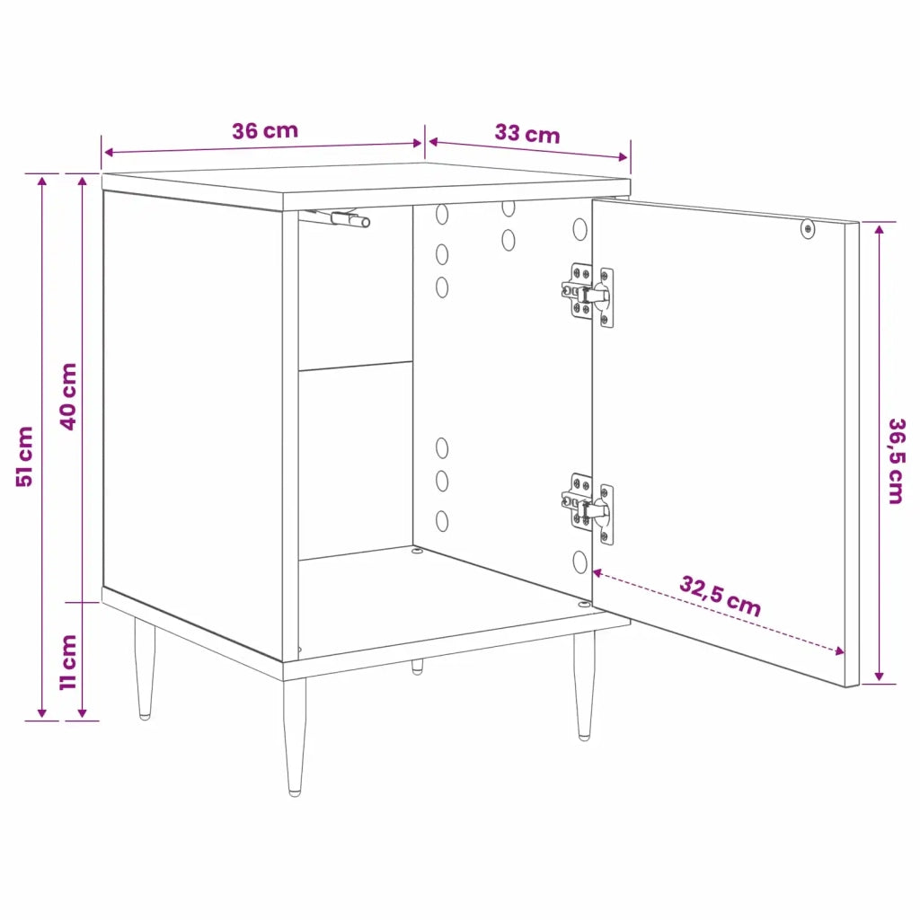 Armadio da Notte RHENEN 2 pz Rovere Nero 36 x 33 x 51 cm 8007230