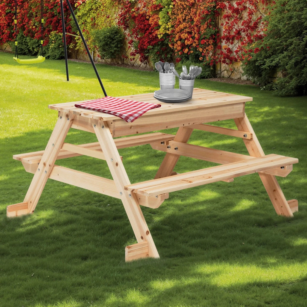IDMarket - Tavolo da picnic in legno FOODY per bambini con sabbiera integrata