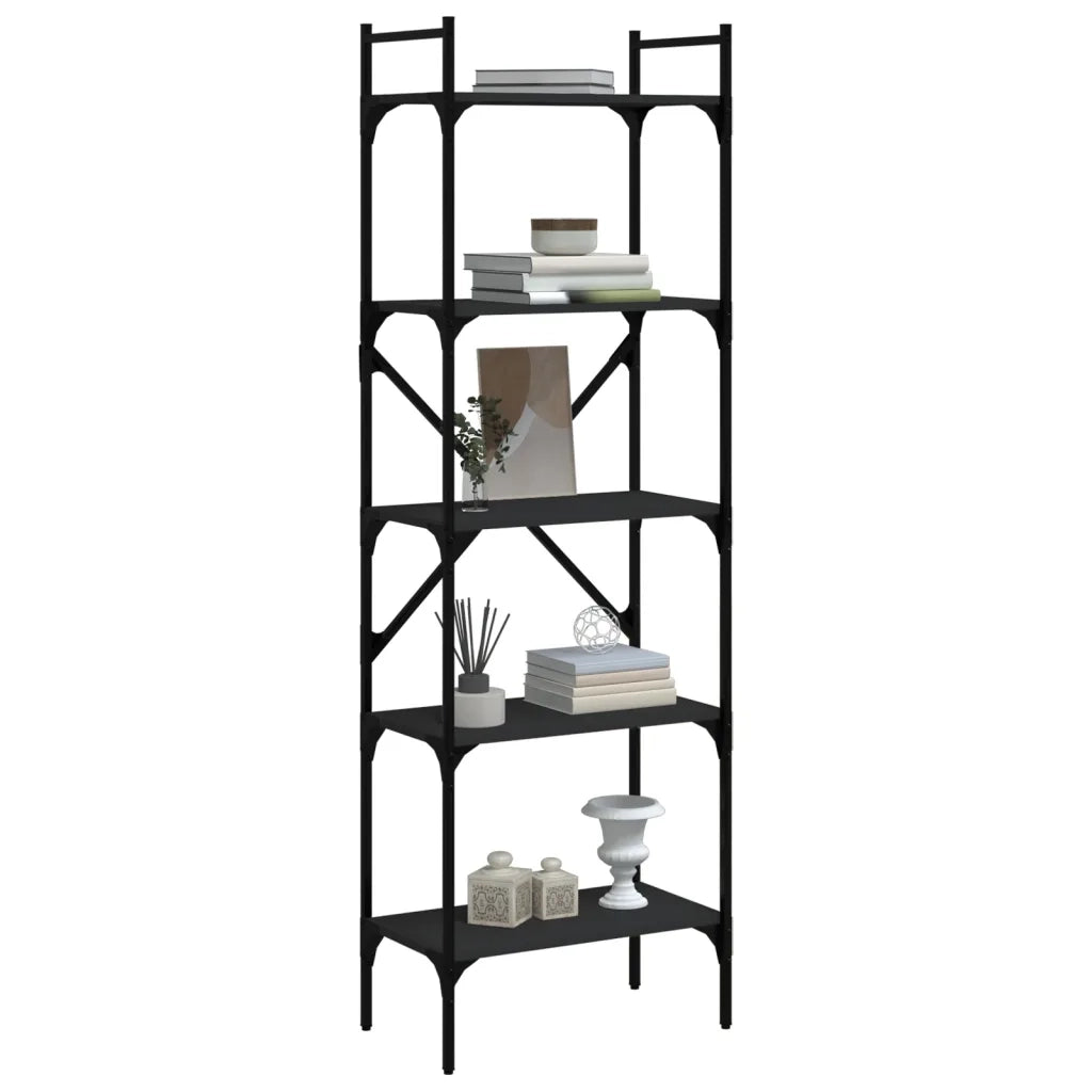 Libreria Nera 5 Ripiani 56x31,5x174 cm Legno Multistrato 833343