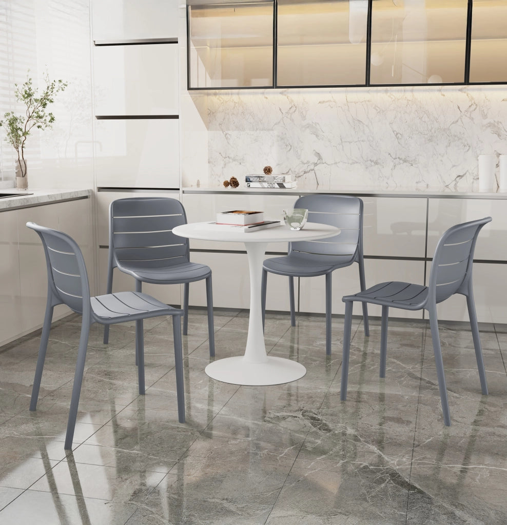 Set 4 Sedie In Polipropilene e Fibra Di Vetro Sedia Cucina Trattamento Uv Antiscolorimento Giardino Interno Esterno Moderne Robuste Resistenti Seduta Terrazzo Soggiorno Bar Ristorante Impilabili Iris-Grigio