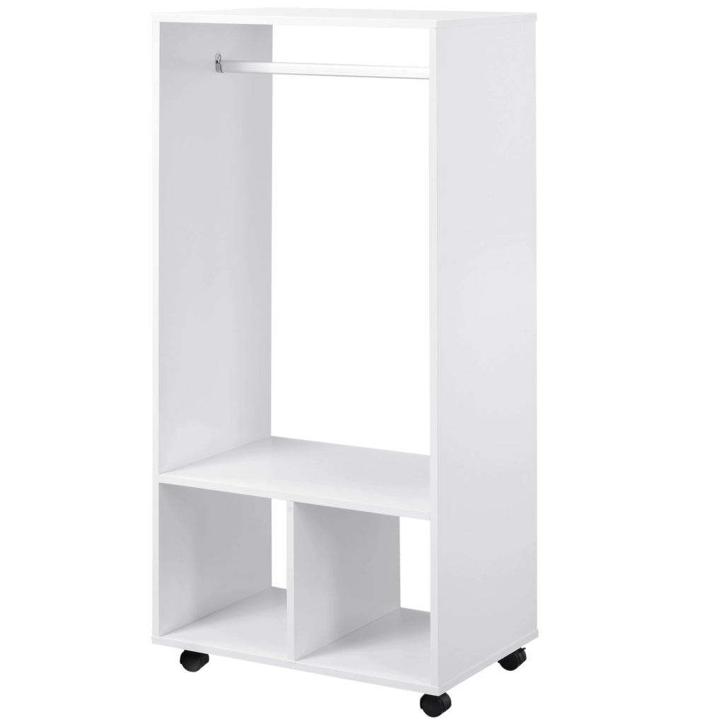Mobile Appendiabiti con Barra in Alluminio e 2 Ripiani Aperti, in Truciolato, 60x40x128 cm, Bianco