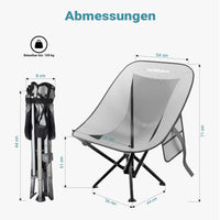 Sedia da campeggio pieghevole portatile 100 kg grigio nero