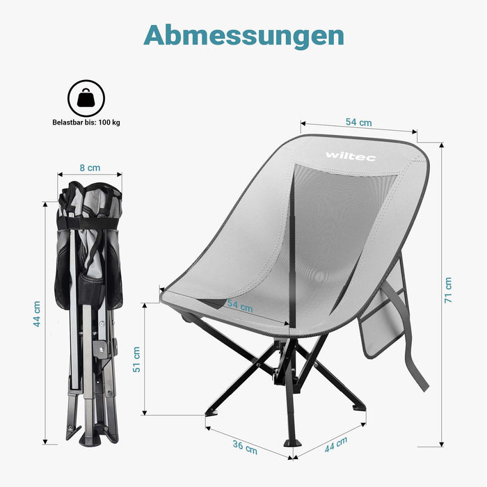 Sedia da campeggio pieghevole portatile 100 kg grigio nero