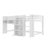 Letto a soppalco singolo 90×200 cm con cassetti; ripiani; scala e sponde; senza materasso; bianco