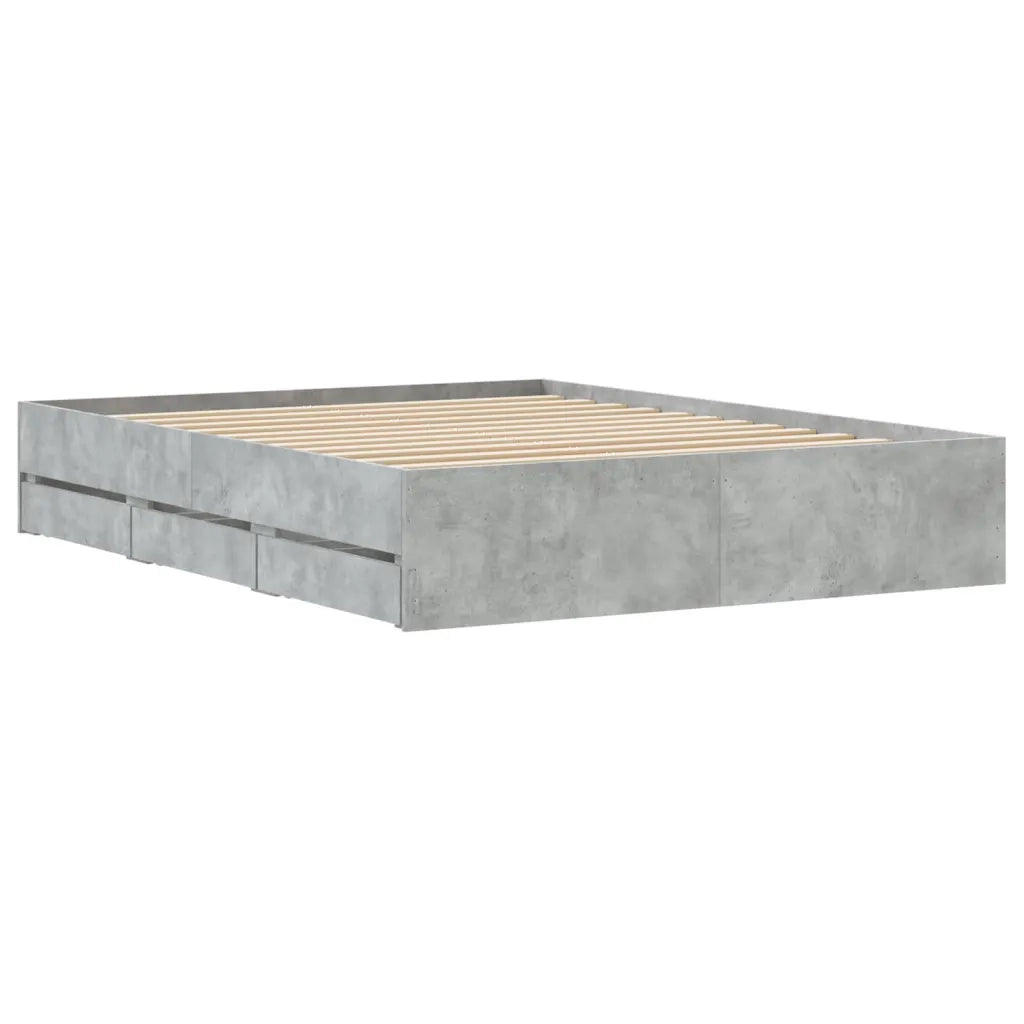 Letto matrimoniale | Letto per adulti | Giroletto Cassetti Grigio Cemento 140x200 cm Legno Multistrato