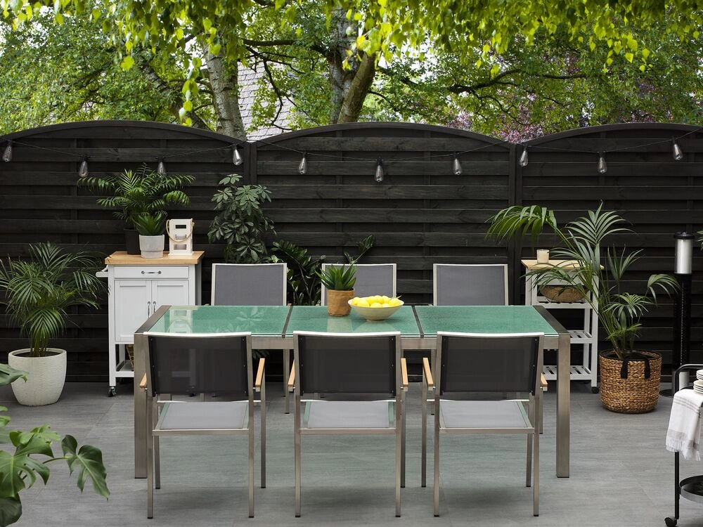Tavolo da giardino Piano in vetro incrinato 220 x 100 cm Struttura in acciaio a 8 posti