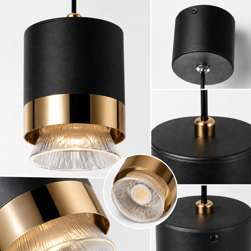 LAMPADARIO LED A SOSPENSIONE MODERNO NERO ORO 6W REGOLABILE 3000K 6000K LP032