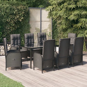 Set da Pranzo da Giardino 9 pz con Cuscini Nero in Polyrattancod mxl 124378