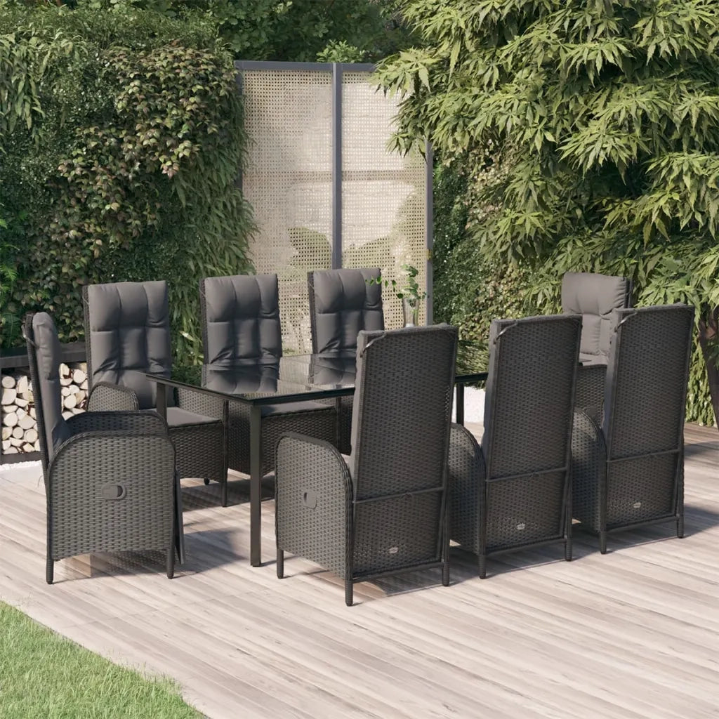 Set da Pranzo da Giardino 9 pz con Cuscini Nero in Polyrattancod mxl 124378