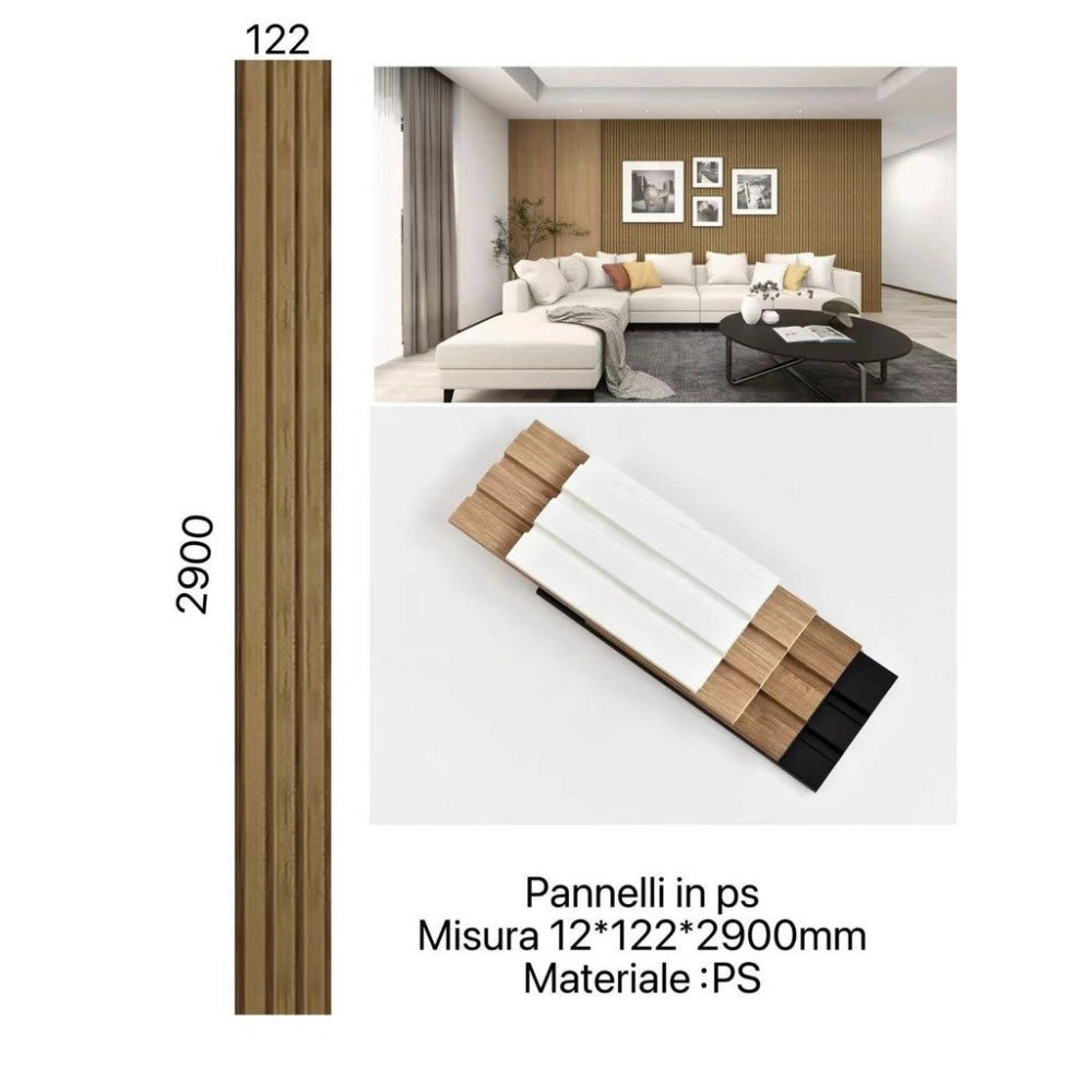 Trade Shop - Pannello Decorativo 3d Effetto Legno 122x290 Cm Doghe Verticali In Ps Moderno -
