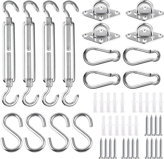 Set di sosteggi ombrelloni per giardino in acciaio inox 304, con 48 pezzi, per triangolo, quadrato, rettangolo, esterno, terrazza, prato