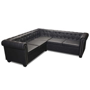 Divano angolare Chesterfield 5 posti in similpelle nera 02_0019699