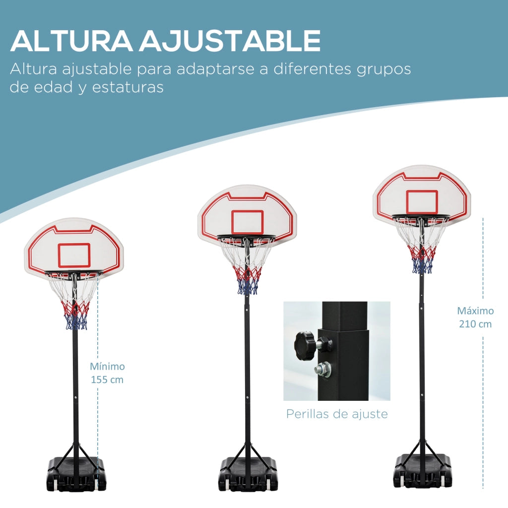 Canestro da Basket Regolabile 155-210 cm Base Riempibile e Ruote ¨C zephmum ¨C Multicolore
