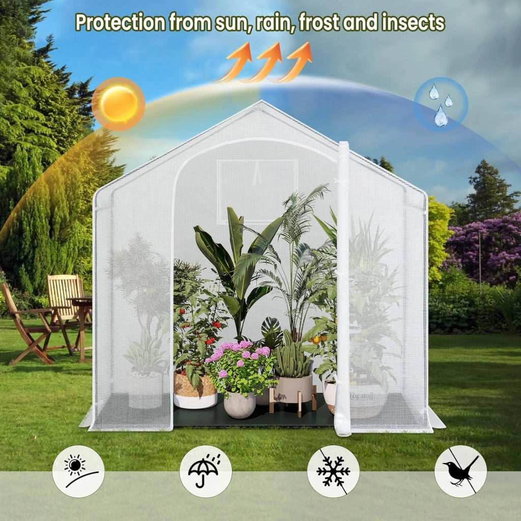 Serra da Giardino con Porte Avvolgibili, Serra da Balcone con Base in tessuto PE nero, Telo per Serra in Rete PE 140g/m2, Serra per Piante Impermeabile, 4 Picchetti, 200x80x200cm, Bianco