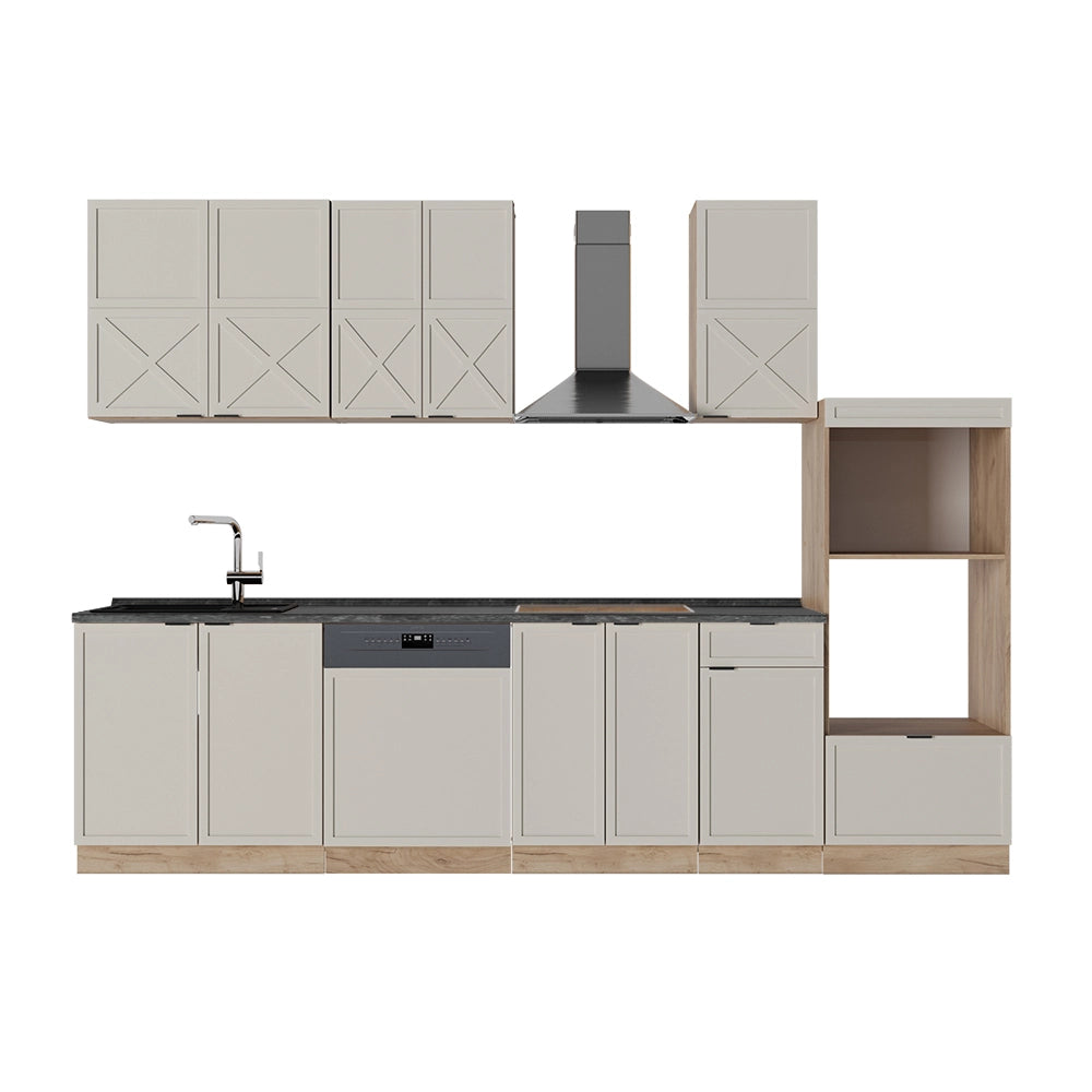 Vicco Cucina componibile Grigio/beige/rovere dorato 300 cm con armadio alto, PL Antracite