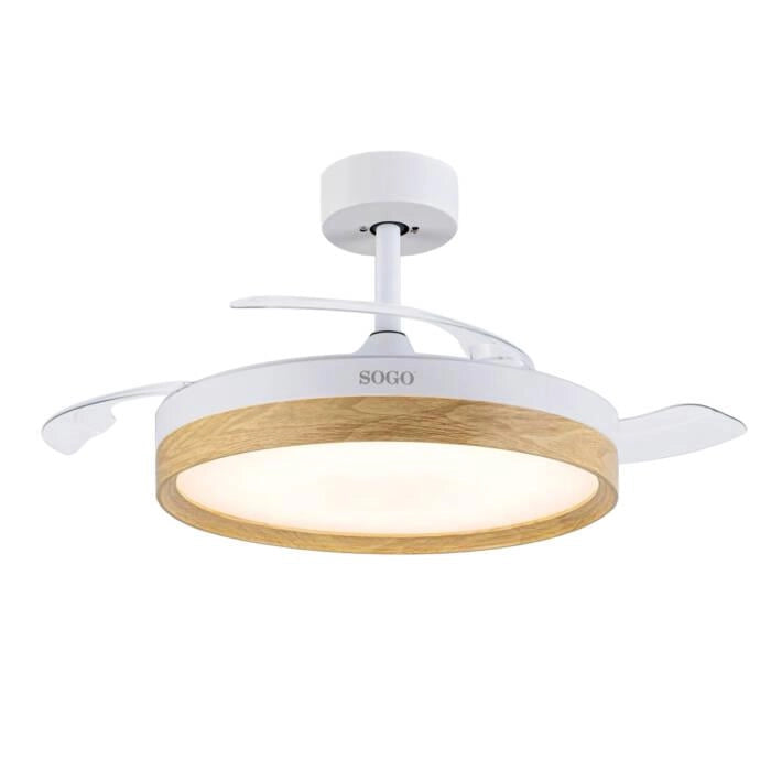 Ventilatore da soffitto 105cm con pale retrattili, motore DC 30W, 6 velocità, luce LED 40W, telecomando - SOGO