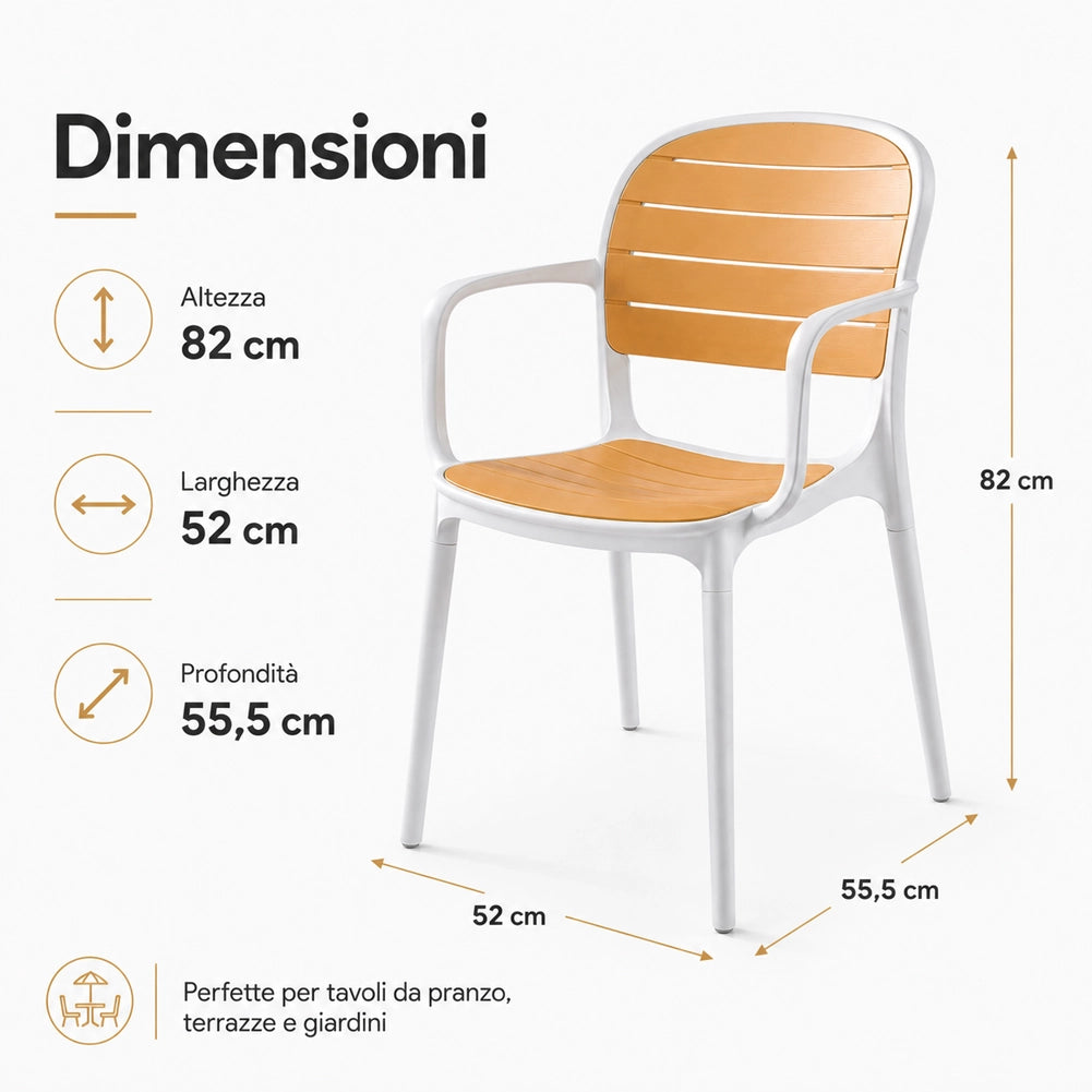 Set 4 Sedie Impilabili in Polipropilene con Braccioli e Schienale 52x55.5x82 cm