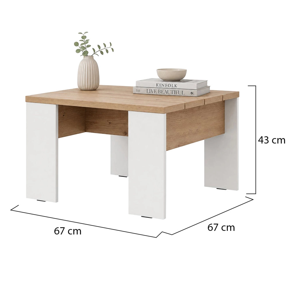 Magre, Tavolino da Salotto Piano Effetto Doghe, 67x67x43h cm Marrone Rovere Nodi
