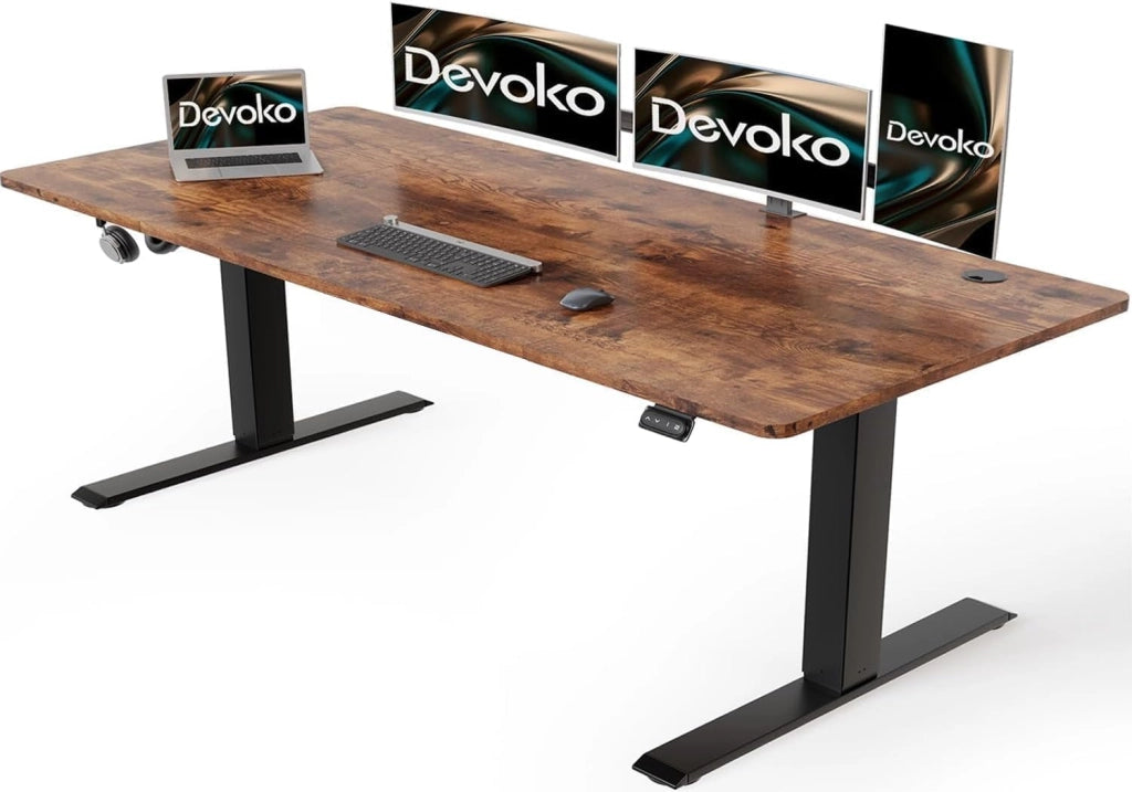 Scrivania regolabile in altezza, 140 x 60 cm, con vaschetta per cavi, altezza elettrica, stabile, scrivania per computer, memoria a 2 funzioni, seduta ergonomica in acero