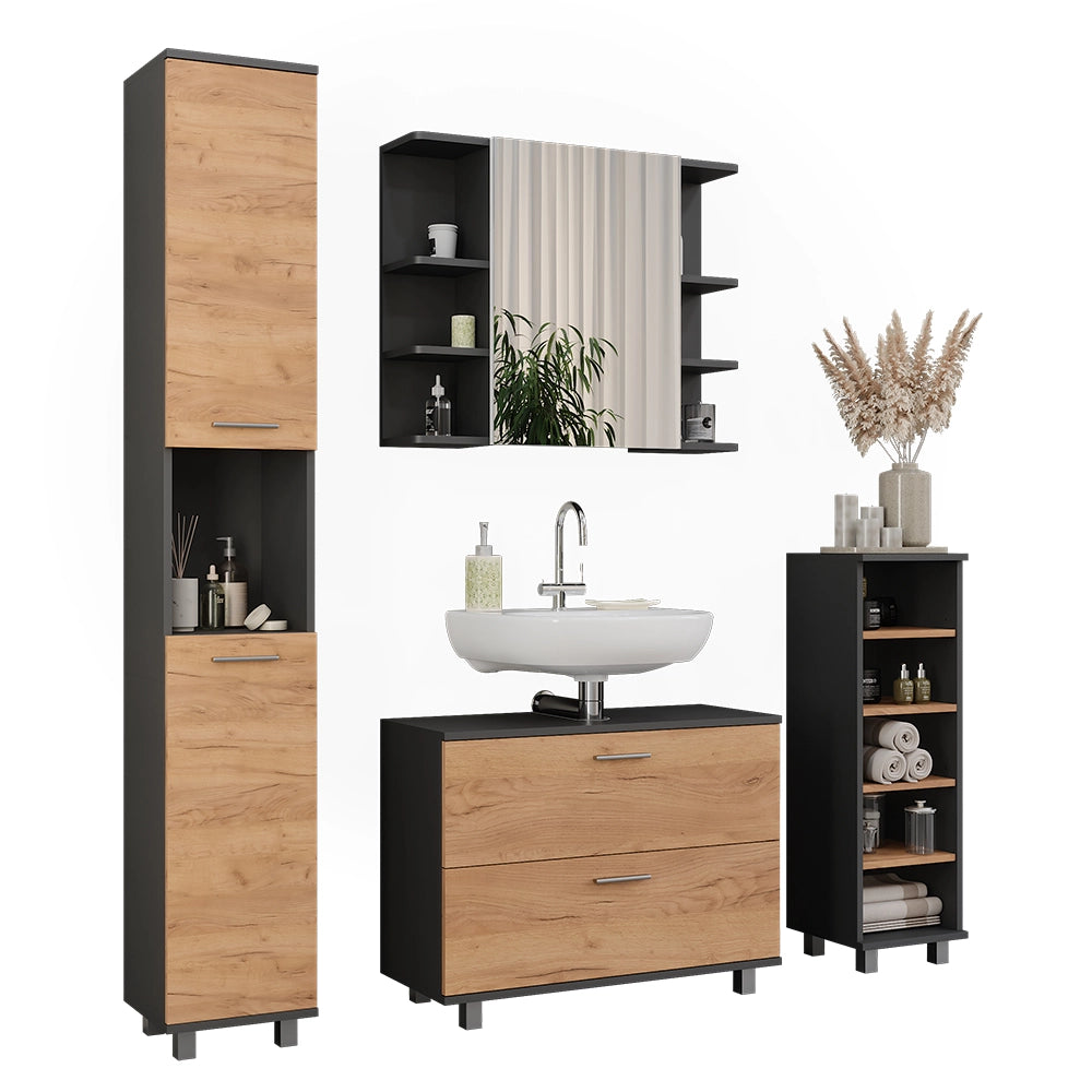 Vicco Set di mobili da bagno Quercia dorata/antracite 4 parti