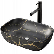 LAVABO DA APPOGGIO NERO OPACO MARMO CON VENE OVAL CERAMICA LOFT  46,5x33 CM
