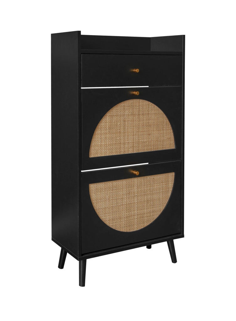 Scarpiera 2 Ante e Cassetto ¨C Xylo ¨C Nero, Effetto Rattan, 60 cm