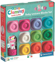 Soft Clemmy - Baby Unicorn Blocks Set, 10 Mattoncini Morbidi, Personaggio Fantasy, Lavabili e Atossici, Sviluppo Sensori