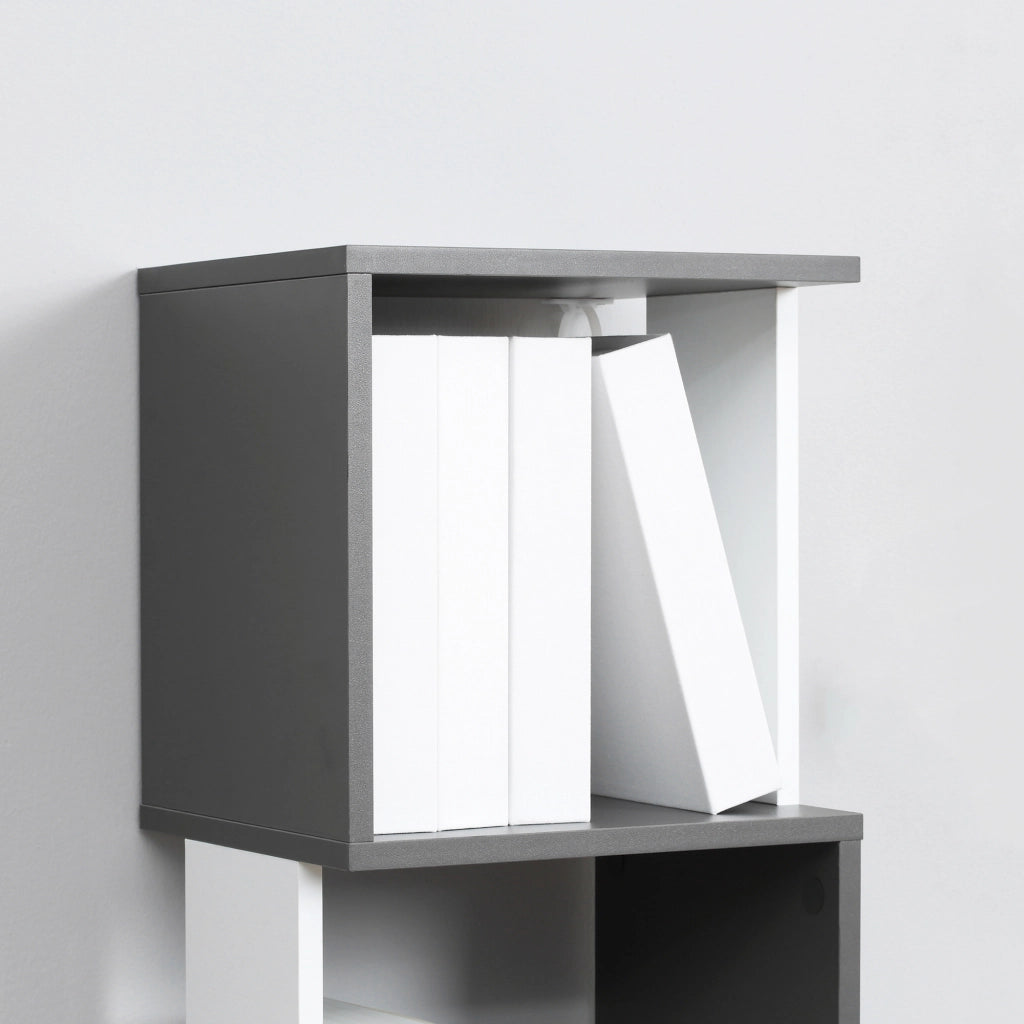 EasyComfort Libreria Moderna Salvaspazio a 5 Ripiani in Legno, 33x28x161cm, Grigio e Bianco
