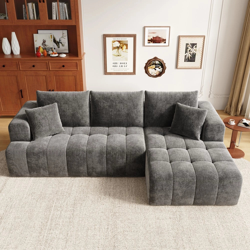 Divano Angolare Modulare ¨C Xylo ¨C Grigio, Tessuto Chenille, Design Basso