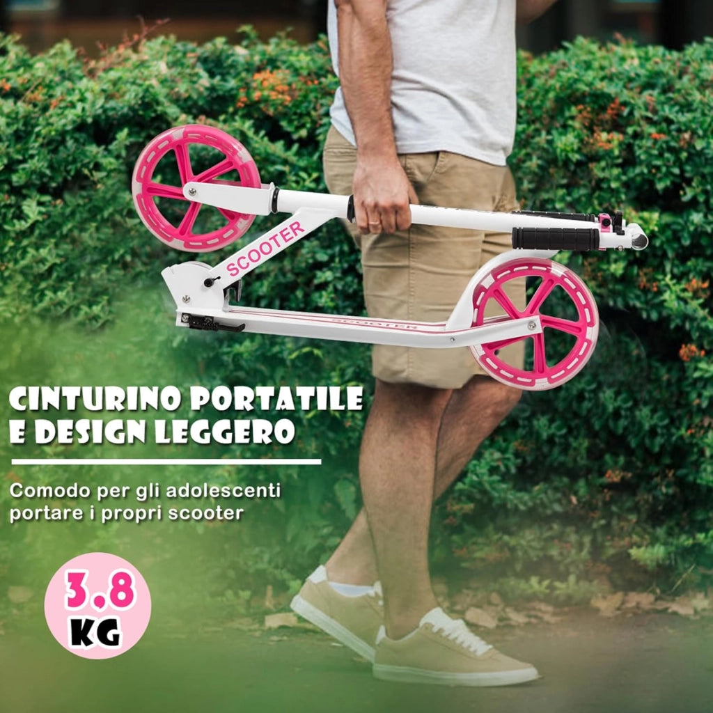 Scooter Monopattino Altezza Regolabile, Ruote Luminose, per Bambini e Adulti, Capacità di Carico 100kg, Alluminio, 10+ Anni
