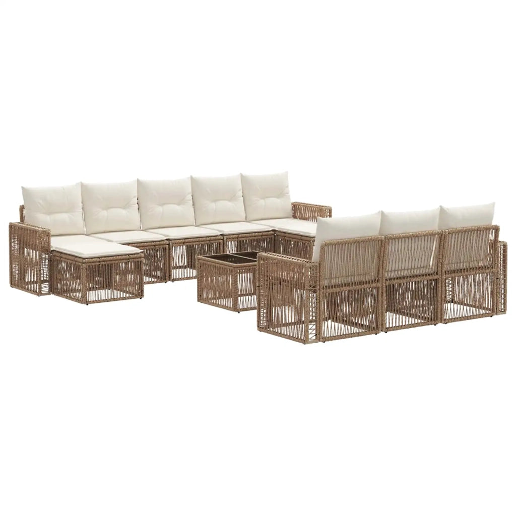 Set Divano da Giardino 11 pcs Beige e Bianco Crema polyrattan