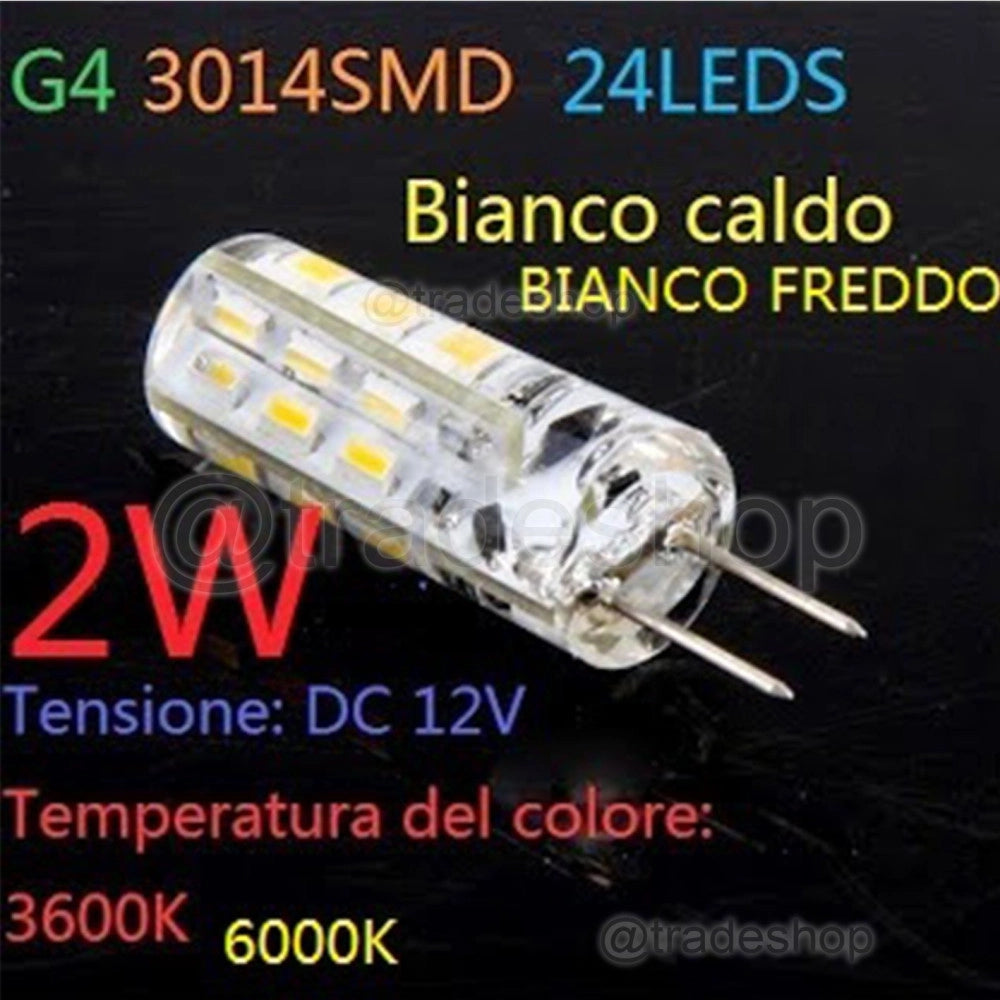 Trade Shop - Lampada Faretto G4 24 Led Smd 3014 2w Luce Bianco Caldo Dc 12v -