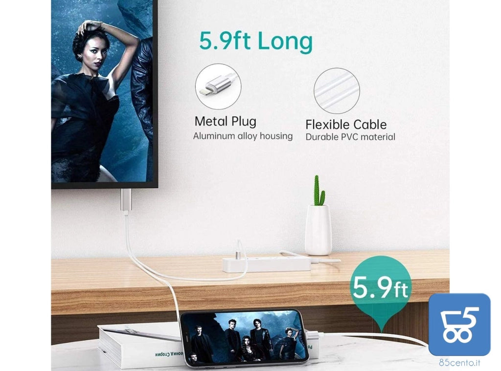Cavo Adattatore da Lightning a Digital AV HDMI 1080P Full HD Per iPhone 1,8 metri
