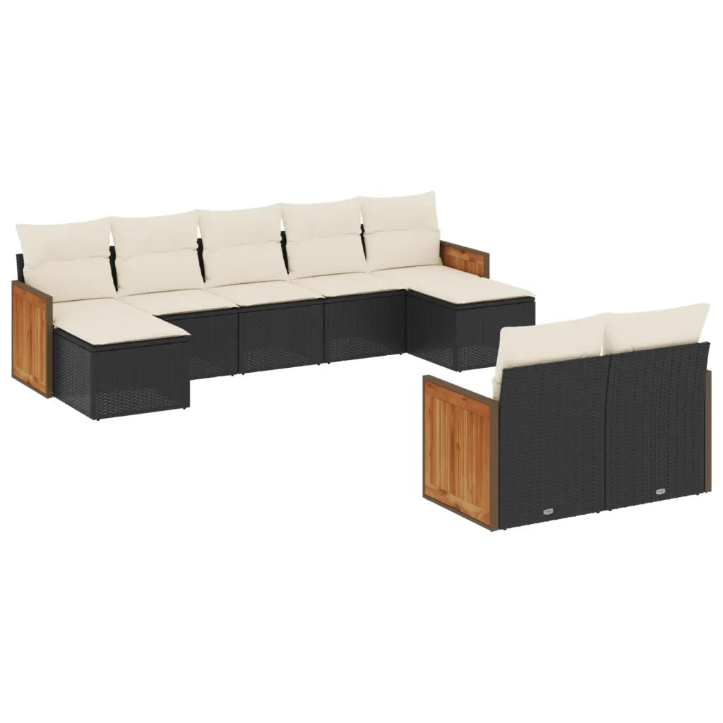 Set Divani da Giardino 9 pz con Cuscini Nero in Polyrattan 3260481