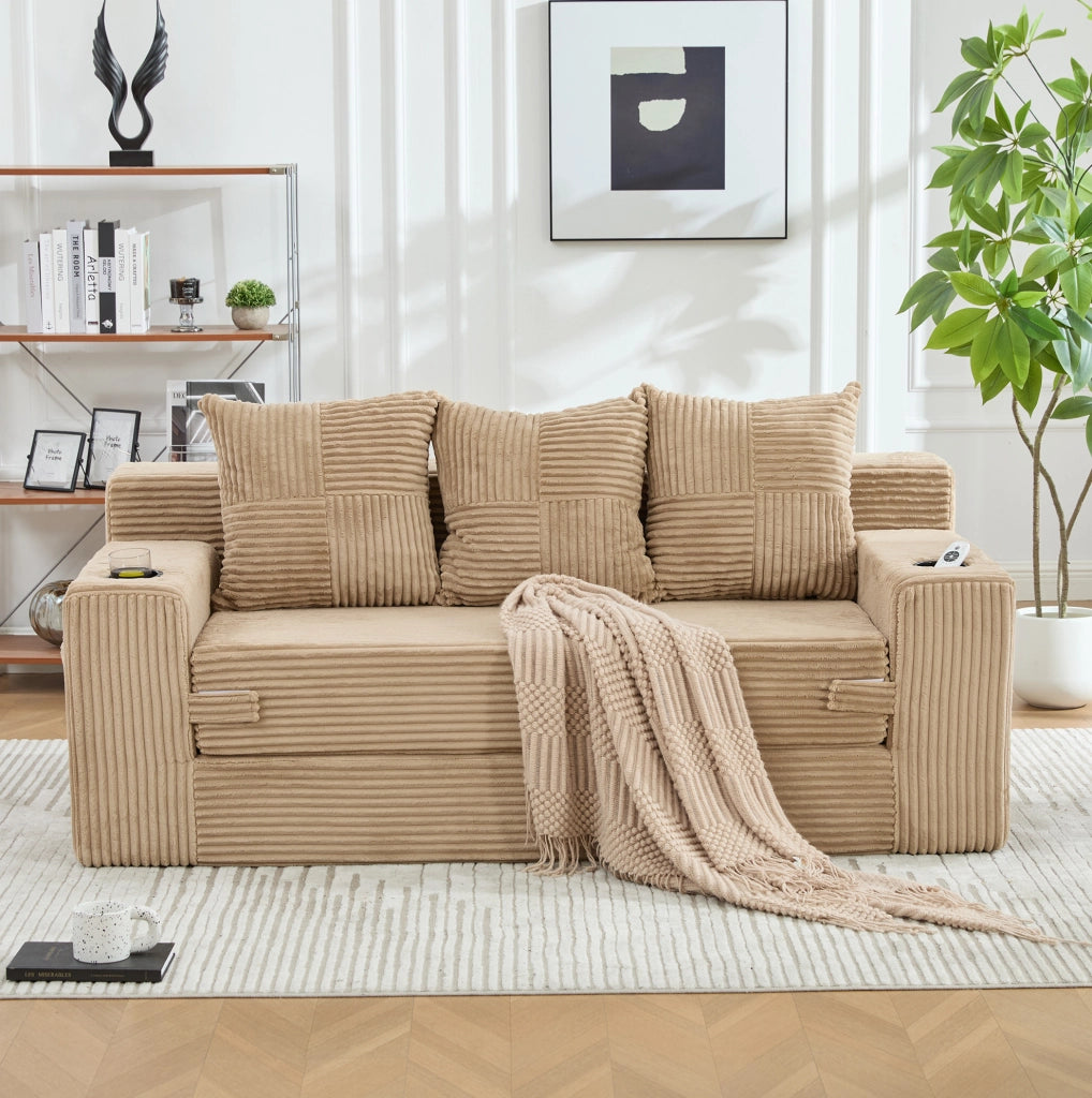 Divano modulare 2 posti in velluto a coste; 172x87x64 cm; cachi