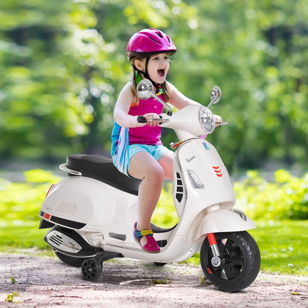 Moto Elettrica per Bambini Design Vespa, Batteria 6V con Suoni e Luci, Et¨¤ 3-6 Anni, Bianco