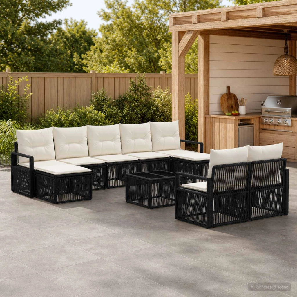 Set Divano da Giardino 10 pz Nero polyrattan 3435841