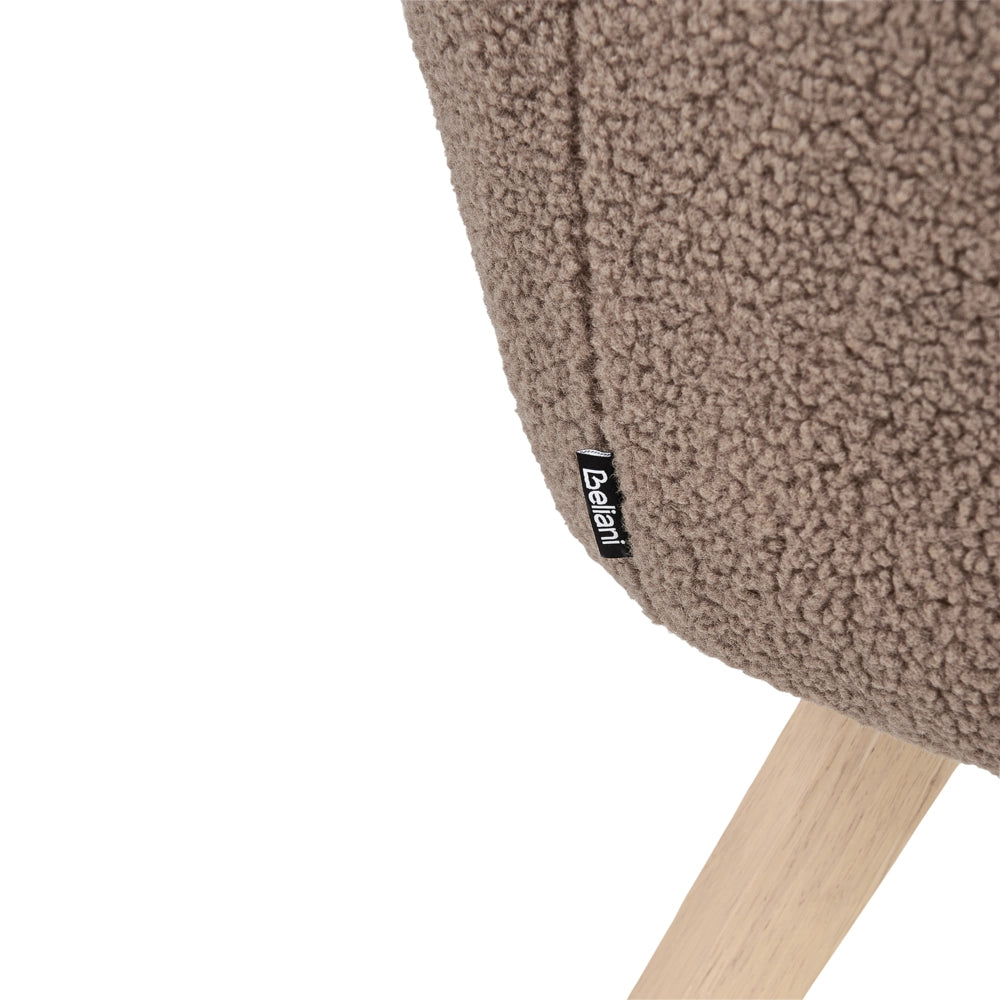 Sedia da salotto Marrone Boucle Rivestimento Solido Sedia da club moderna con braccioli Gambe in legno