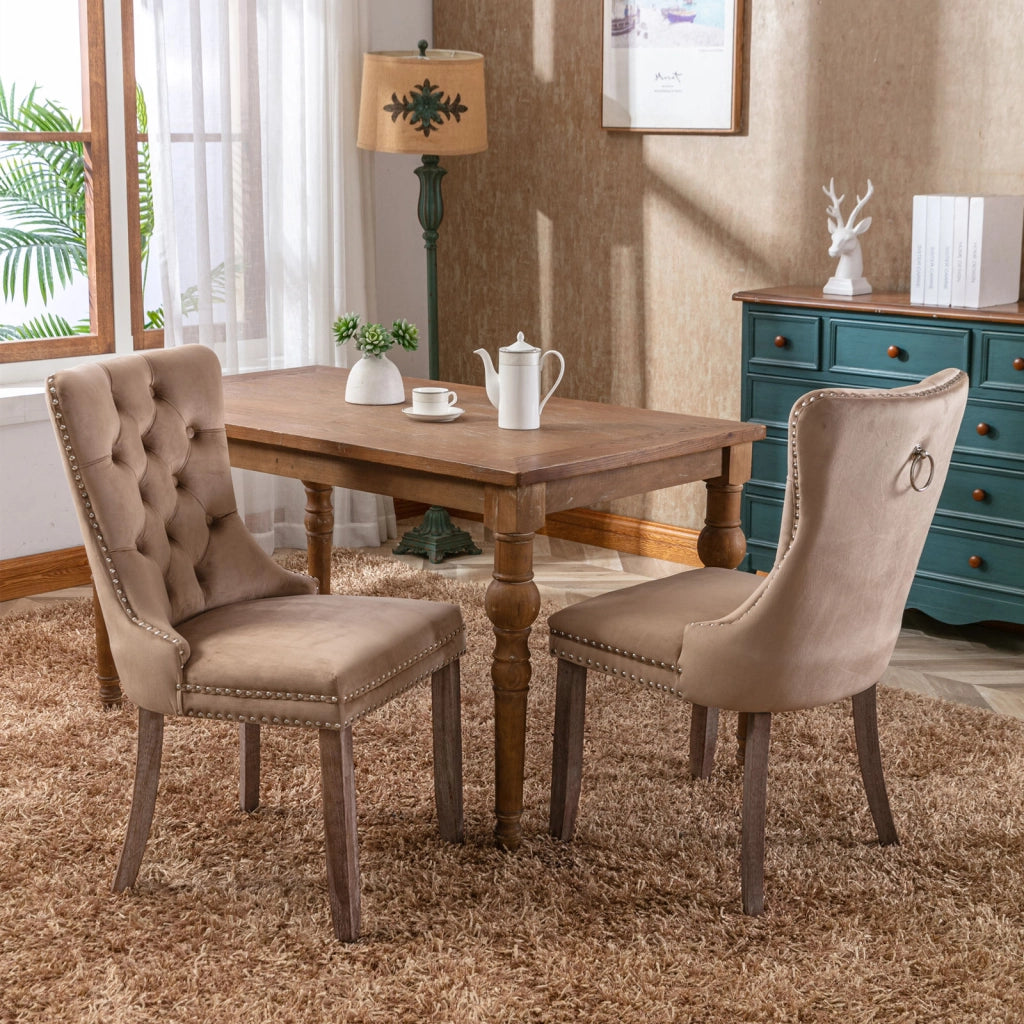 Sedie da Pranzo Imbottite in Velluto e Legno Massello ¨C Xylo ¨C Set 2 Pezzi, Beige