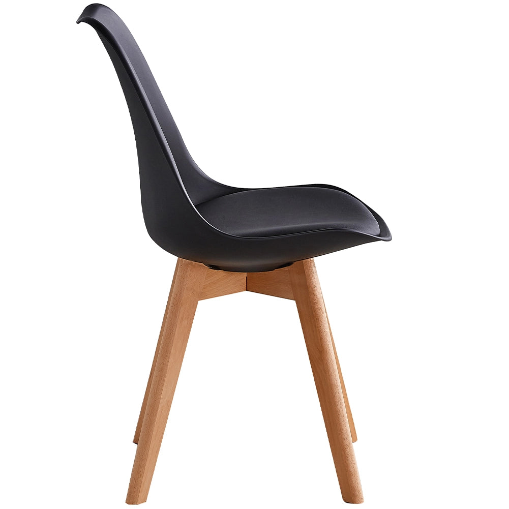 Set 4 Sedie da Pranzo Nero Poltrona Ufficio Casa Gambe in Legno e Cuscino