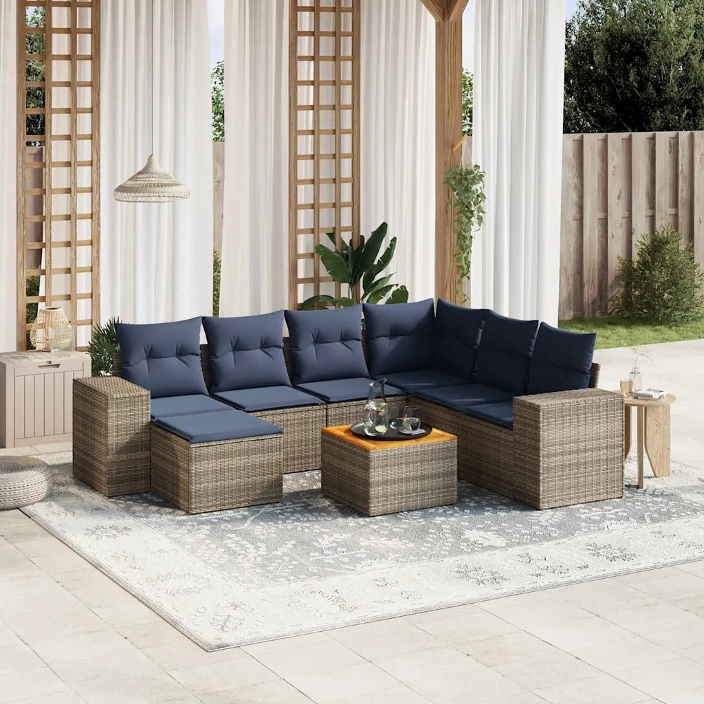 Set Divani da Giardino 8 pz con Cuscini Grigio in Polyrattan 3225564
