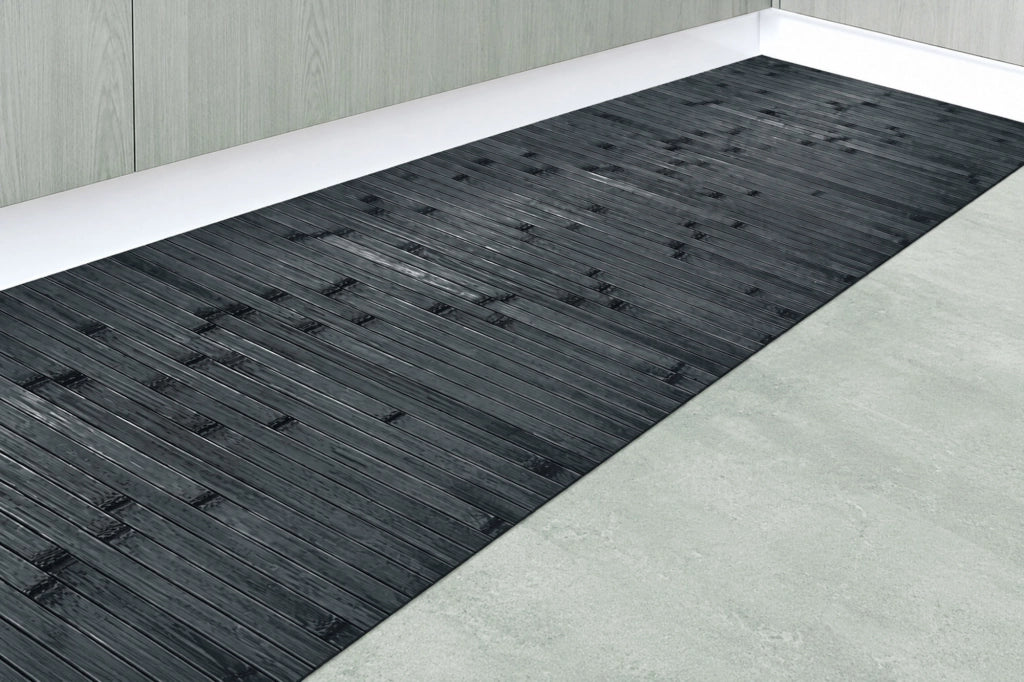 Tappeto Passatoia In Vero Bamboo Tappeto Cucina Ingresso In Legno Antiscivolo Aderente Lavabile E Antimacchia Tagliabile  Piombo - 50x350 cm
