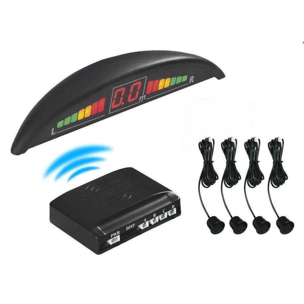 Trade Shop - Kit 4 Sensori Di Parcheggio Con Mini Display Led Wireless Suono Fresa Neri -