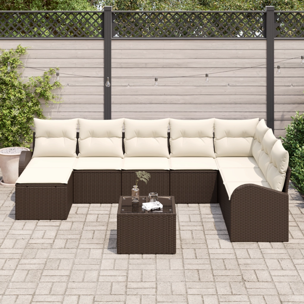 Set di Divani da Giardino 8 Pezzi con Cuscini Grigio Polyrattan