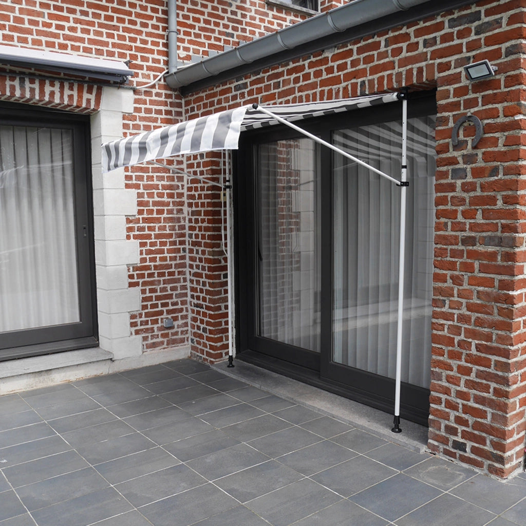 Tenda da balcone CHENE 3 × 1,2 m - Tessuto a righe bianco/grigio e telaio bianco