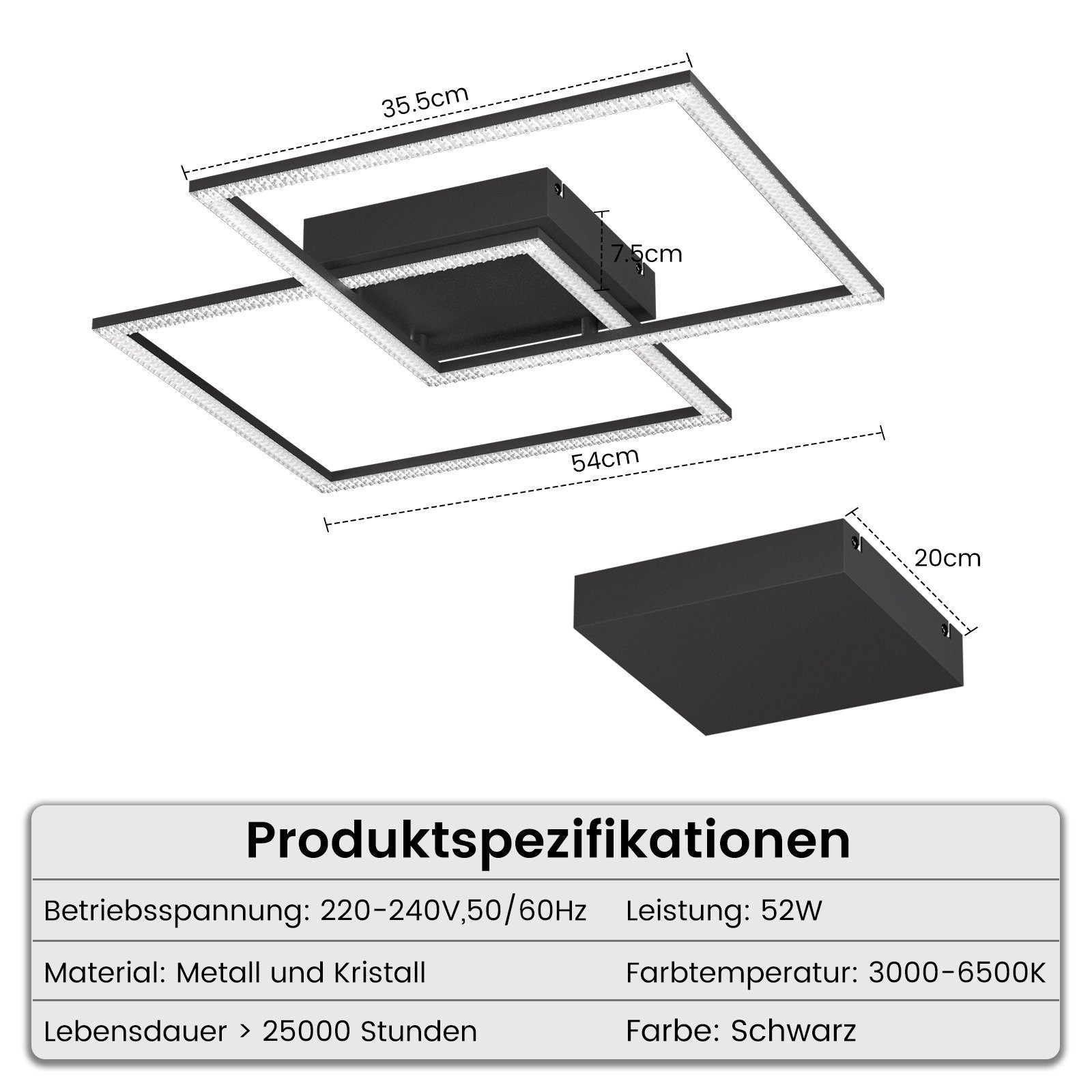 ZMH Lampada da soffitto moderna a LED in cristallo quadrato 2 luci dimmerabili con telecomando 52 W
