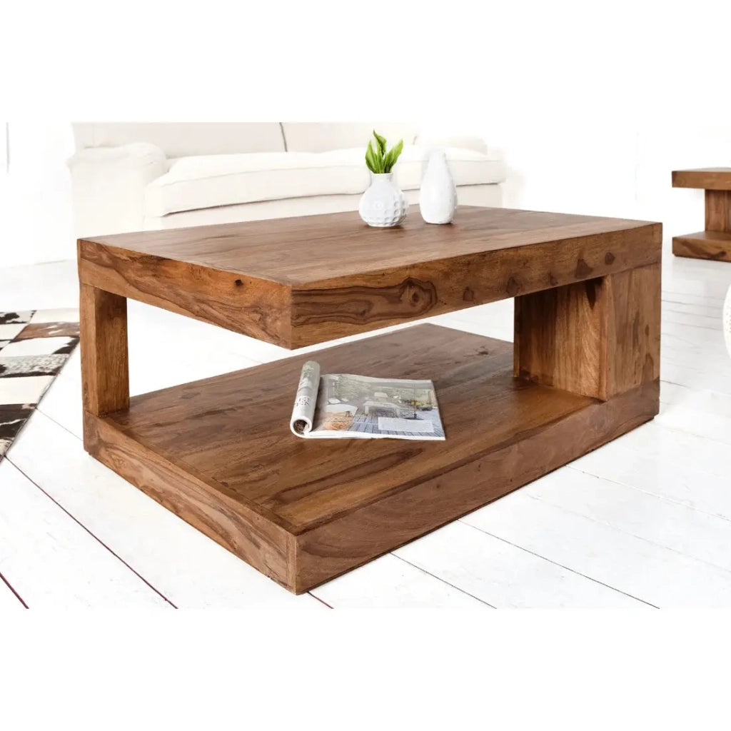 Tavolino basso GRADI 90 cm in legno massiccio di Sheesham – Tavolino basso rettangolare con spazio di stoccaggio