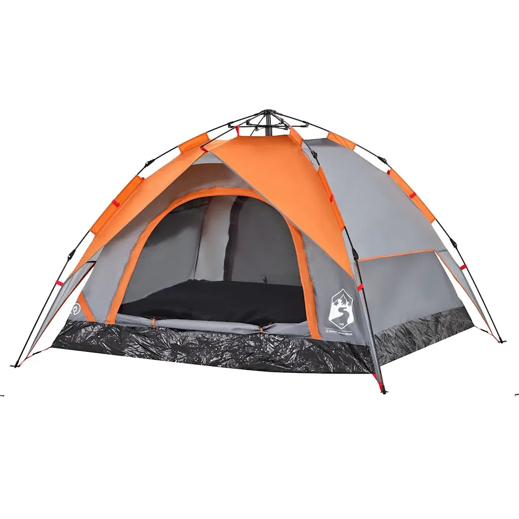Tenda a Cupola 3 Persone-Tenda da campeggio Grigio e Arancione a Rilascio Rapido 339189