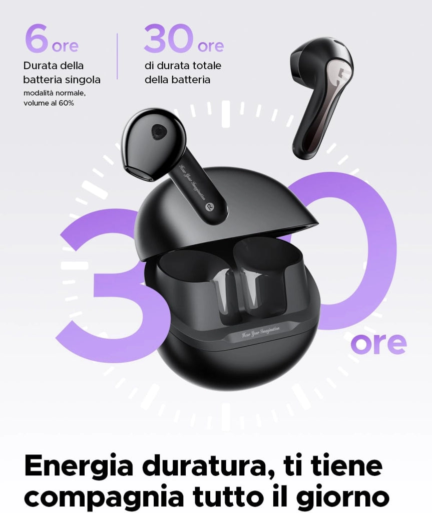 Air5 Cuffie Wireless In-Ear Bluetooth 5.4, aptX Lossless, 13mm Driver Bio-Diaframma, 6 Microfoni, 30 Ore di Autonomia, Controllo App, Impermeabile IPX5